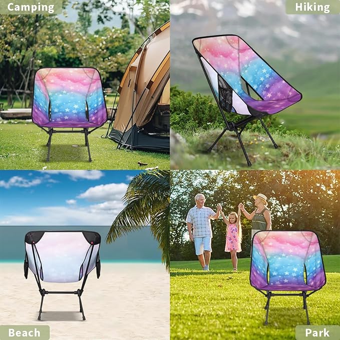 Honeybaby Folding Camping Chair Stars Rainbow Color Camping Chairs Lightweight Portable Chair Outdoor Foldable Chairs for Camping Travel Picnic Beach Hiking