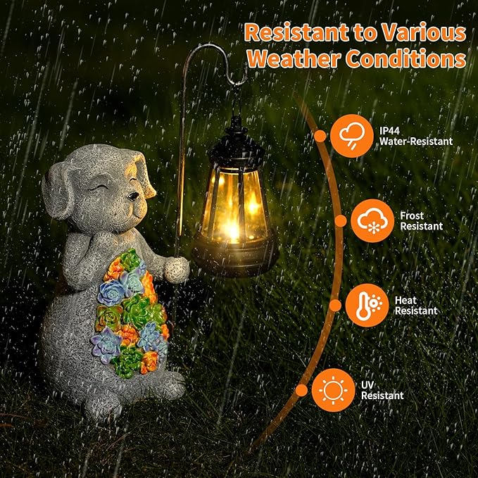 Solar Dog Garden Statue with Lantern – Waterproof Resin Outdoor Decor for Yard Lawn Flower Bed Backyard Front Yard Patio Balcony – Gift for Dog Lovers