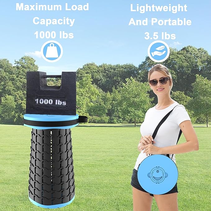 ALEVMOOM Upgraded XXL 19.7 Collapsible Stool with Cushion Heavy Duty Portable Folding Stool Max Load 1000 lbs Retractable Telescoping Foldable Seat Chair for Camping Fishing Travel