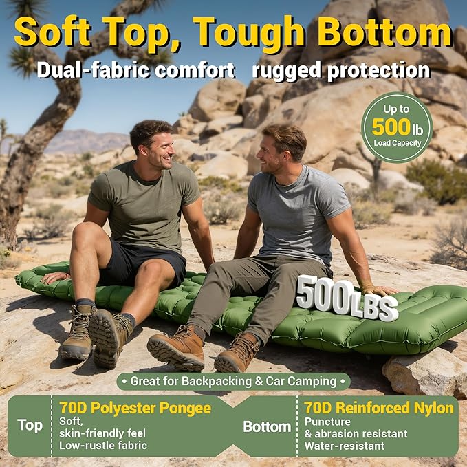 Camping Sleeping Pad Backpacking Sleeping Pad with Built-in Pillow and Foot Pump 4in Thick Compact Inflatable Camping Air Mattress for Hiking Tent Road Trip Car Camp Travel Gear