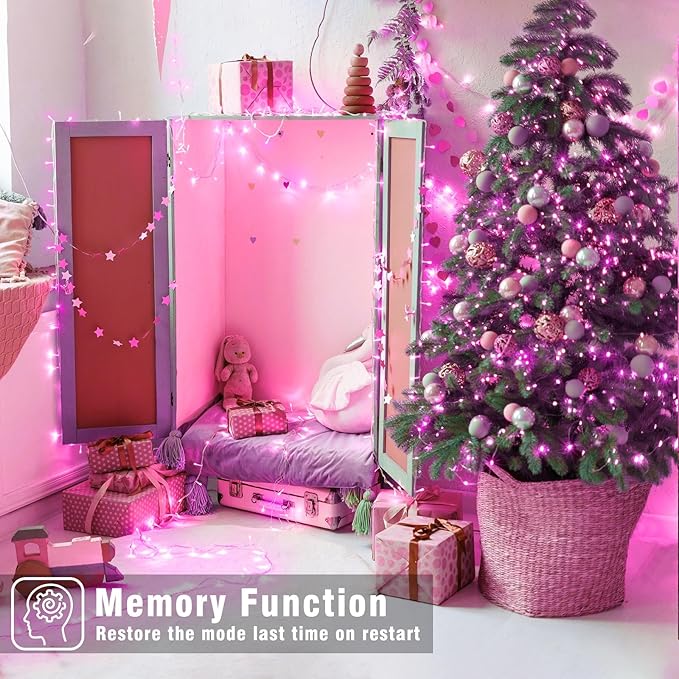 165FT 500 LED Outdoor String Lights Connectable Pink Valentines Lights Waterproof with 8 Modes Plug in Twinkle Fairy Lights Clear Wire for Indoor Bedroom Patio Wedding Garden Decorations