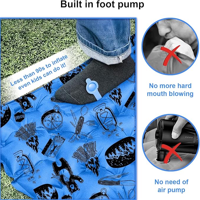 Inflatable Sleeping pad for Kids Toddler and Youth | Air Mattress w Built-in Pump 5’5” Ultralight Sleeping Mat with Pillow for Camping Sleepovers &amp Travel | Airpad Kids Cot Camping Mattress -