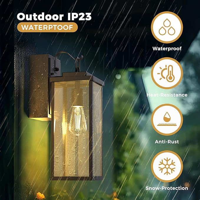DORESshop Upgraded Dusk to Dawn Outdoor Wall Lights with GFCI Outlets 16 Inch Matte Black Waterproof Anti-Rust Outdoor Light Fixtures with Clear Glass Exterior Light Fixtures for Porch Garage ETL