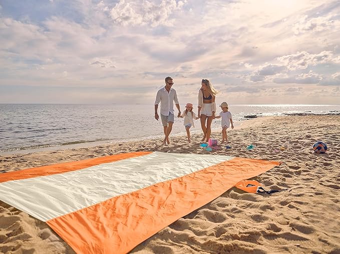 WEKAPO Beach Blanket Sandproof Waterproof Extra Large Beach Mat Oversized &amp Compact Sand Free Quick Drying Beach Essentials for Vacation Cruise Picnic &amp Camping with Stakes