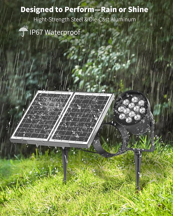 Ofuray Solar Spot Lights Outdoor RGB Color Changing with 8 Lighting Modes IP67 Waterproof Landscape Lights 9.8ft Cable 12000mAh High Power Dusk to Dawn Solar Spotlights for Garden &amp Outdoor Déc