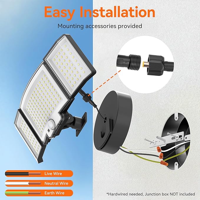 CLAONER LED Security Lights Motion Sensor Outdoor 20W 3000LM Floodlight 6500K 3 Modes IP65 Waterproof 3 Head Detected Flood Light for Garage Yard Door Porch Patio (4 Pack)