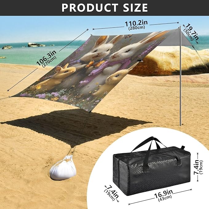 Beach Tent Sun Shelter Rabbits Playing Lightweight &amp Easy Setup Beach Shade Canopy for Camping Fishing