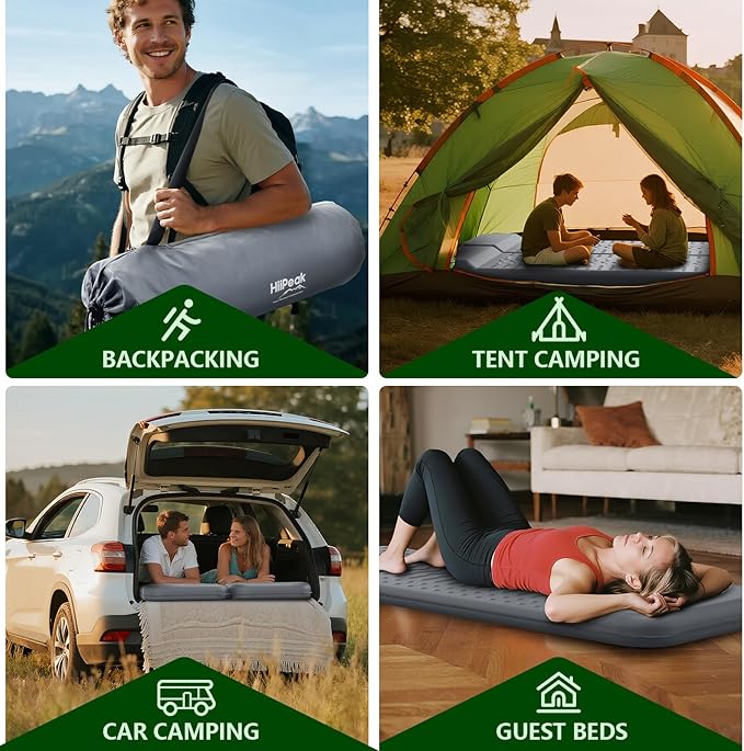 HiiPeak Memory Sleeping Pad Compact 3 Thick Foam Sleeping Mats with Pillow 9.5 R-Value Insulated Camping Mattress Pad Easy Inflate &amp Deflate Inflatable Sleep Mat for Backpacking Hiking Car Te
