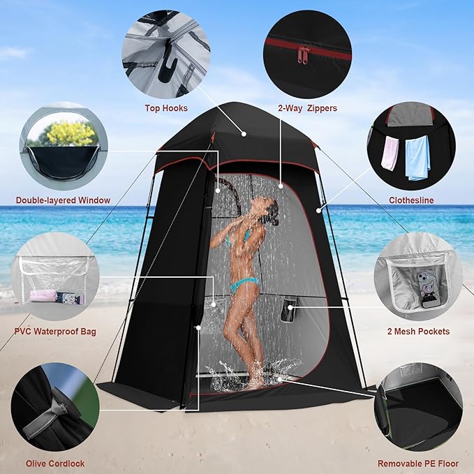 Camping Shower Tent 7.9 FT Extra Tall Oversize Privacy Tent Portable Outdoor Bathroom Toilet Tent with Floor Easy Set Up Privacy Shelter for Dressing Hiking Fishing UPF50+