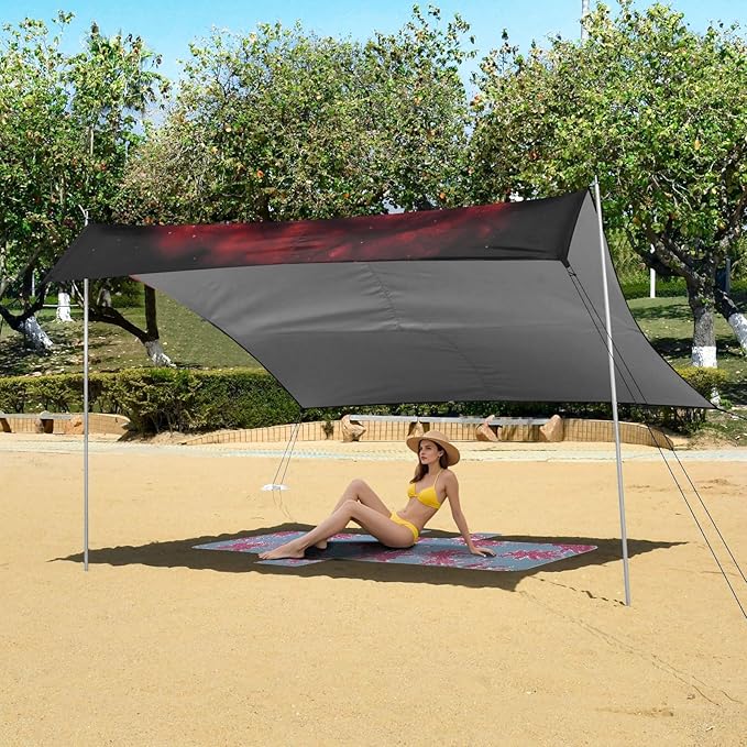 ALAZA Cats in Nebula Beach Tent Sun Shelter UPF50+ Protection Beach Shade Canopy w/ 4 Sandbags for Outdoor Camping Fishing Backyard Fun Picnic 10x9 ft