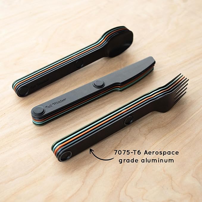 FULL WINDSOR - MAGWARE - Magnetic Camping Cutlery Set Travel Utensils for Outdoor Cooking Dining &amp Camping Knife Fork &amp Spoon Portable Silverware with Pouch - Multicolor (15 PCS)