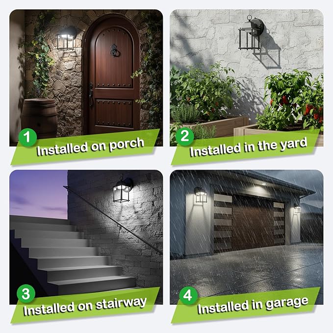 LIT-PaTH Dusk to Dawn Outdoor Wall Lantern LED Wall Sconce 5000K Daylight White 9.5W 800 Lumen Aluminum Housing Plus Glass Outdoor Rated 2-Pack Black