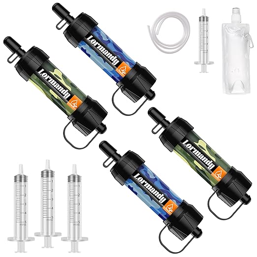 Mini Straw Water Filter - Portable Water Filter Personal Water Filtration System Water Purifier Straw Outdoor Emergency and Survival Gear for Hiking Camping Accessories and Travel (4PCS)