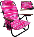 EasyGo Product Backpack Beach Chair 5 Positions and Cup Holder Pouch on Side Padded Pillow Storage Bag on Back Lightweight Rustproof Aluminum Black Frame - 1 Pack Pink