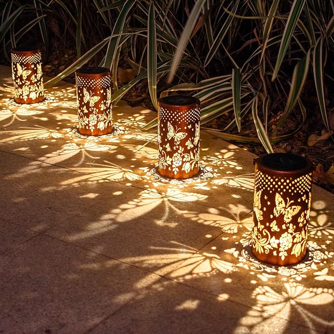 Butterfly Solar Lanterns Outdoor Hanging Hollowed-Out Metal Waterproof LED Garden Decor Light for Patio Yard Pathway Lawn Front Porch Christmas Thanksgiving Birthday Gifts for Women Mom Grandma