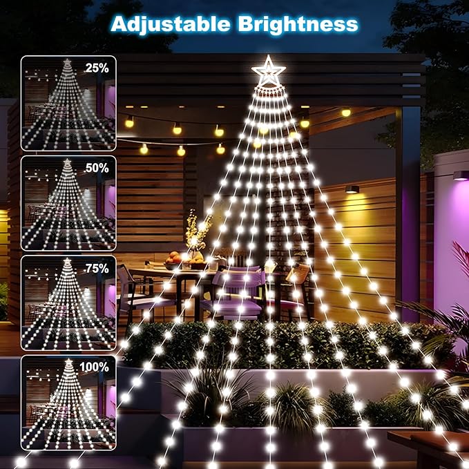 Solar Christmas Decorations Tree Lights Outdoor 18.37ft 532LED Waterfall String Lights with 8 Modes Timer Remote Xmas Lights USB Powered for Garden Yard Patio Home Holiday Party Decor Pure White