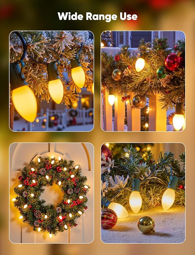 Vintage C9 LED Christmas Lights Outdoor 25FT Christmas String Lights with 25 Bulbs Connectable Waterproof Lights for Christmas Tree Roofline Garden Patio Backyard Decoration Warm White