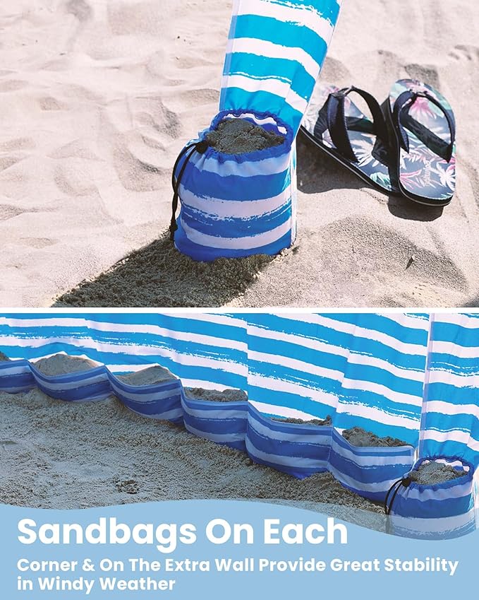 Qipi Beach Cabana - Easy to Set Up Canopy Waterproof Portable 6' x 6' Beach Shelter Included Side Wall Shade with UPF 50+ UV Protection Ultimate Sun Umbrella - for Kids Family &amp Friends