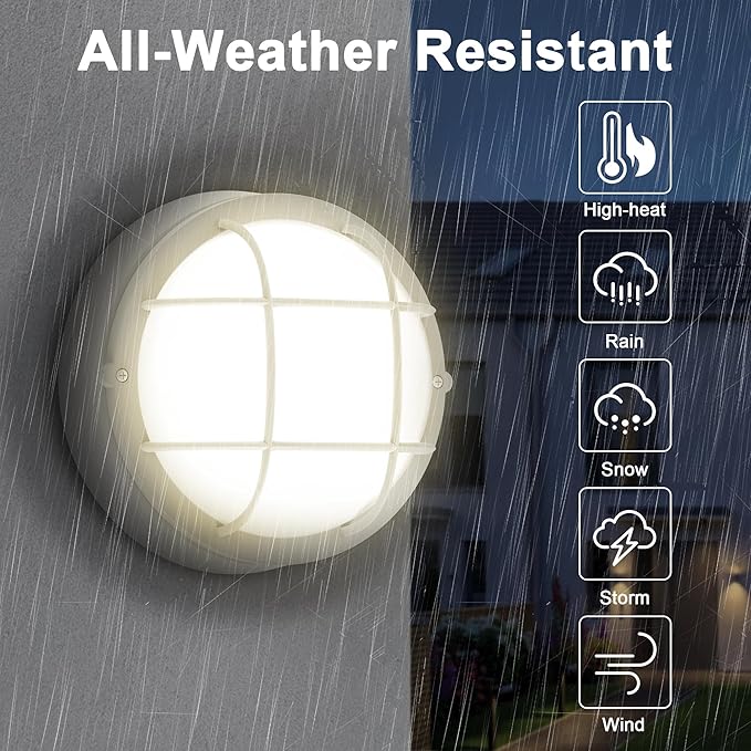 2 Pack 8 Bulkhead LED Light-White Round Nautical Lights 8 LED Sauna Light Fixture 3000K1500 LM15W Nautical Bulkhead Outdoor Light White Round