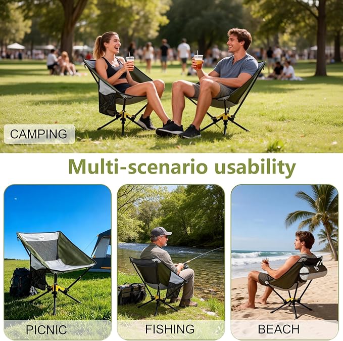 ADSMART Portable Camping Chair Lightweight Folding Chair for Camping - Outdoor Chair Supports 300 Lbs - Camp Chair Outdoor Adventures