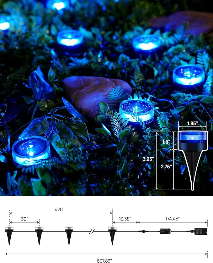 VCOKEN Christmas Pathway Lights 50FT with Smart 15 LED RGBWW Outdoor Ground Lights with App Control DIY Scene Modes IP65 Waterproof Walkway Light for Yard Walkway Driveway Garden Decor