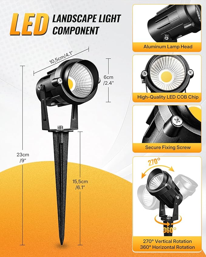 6W 700LM Low Voltage Landscape Lighting 12V AC/DC 3000K Warm White LED Low Voltage Landscape Lights IP65 Waterproof Outdoor Spotlights with Connectors for Garden Tree Yard 10Pack W01SLP1006