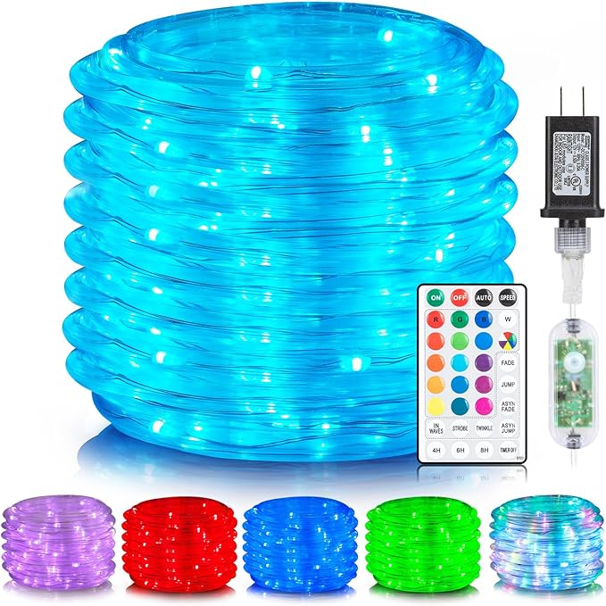 ANJAYLIA 99FT 300 LED Color Changing Rope Lights 18 Colors Outdoor String Lights with Plug &amp Remote Led Rope Lights Outdoor Waterproof Christmas Lights for Bedroom Deck Halloween Decorations