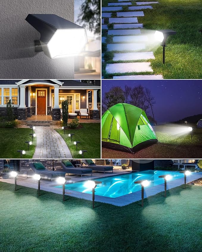 Solar Spot Lights Outdoor IP65 Waterproof Landscape Lighting with 4 Bright Lighting Modes 108 LEDs Solar Lights Outdoor Perfect for Driveway Walkway Garden Pathway 6 Pcs
