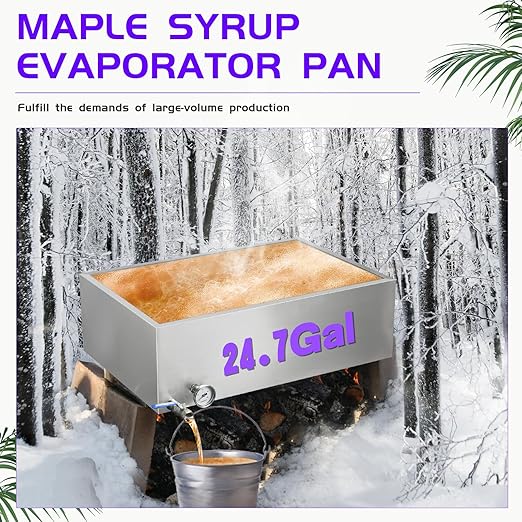 Maple Syrup Evaporator Pan 30 x 20 x 9.5 Inch Maple Syrup Pan 24.68Gal 304 Stainless Steel Maple Syrup Evaporator Boiling Maple Syrup with Valve and Thermometer