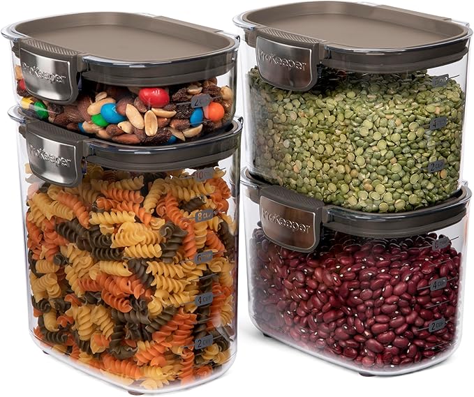 ProKeeper+ Airtight Food Storage Container Set – Clear Plastic Flour and Sugar Canister Set with Magnetic Accessories for Kitchen Organization (Taupe 13-Piece)