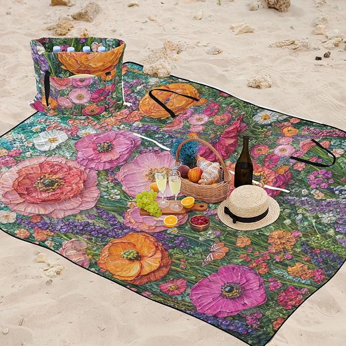 KLL Multi-flowers Waterproof Outdoor picnic mat XXL Picnic Camping Floor Mat for Grass Picnic Items cobija de picnic