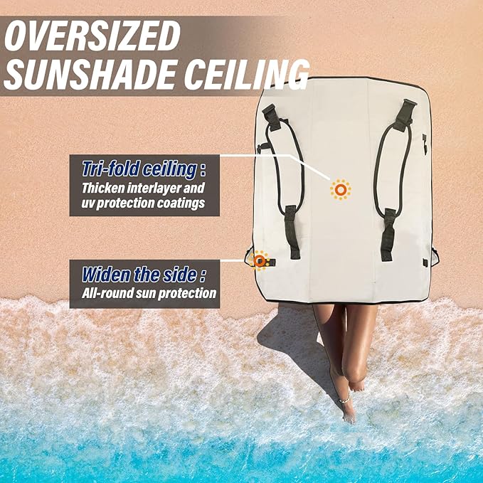 Beach Chair with Canopy Shade Folding Camping Chair Support to 330LBS Outdoor Chair with Cup Holder &amp Cooler Bag for Travel Hiking