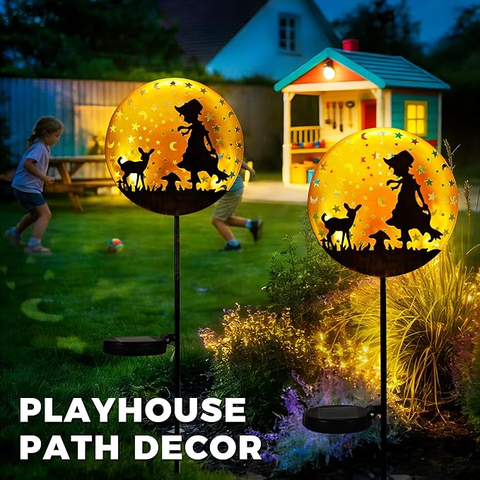 Solar Garden Lights Metal Shepherdess Sculpture Pathway Stakes Waterproof Outdoor Decorative Lights for Yard Patio Garden Porch Gifts for Women Mom 1 Pack
