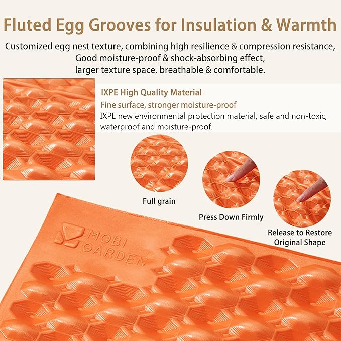 R2.6 3-Season Foam Sleeping Pad 1inch Thickened Ultralight Closed Cell Camping Mattress with Bandage Waterproof Thermal Folding Sleeping Pad Suitable for Backpacking Camping