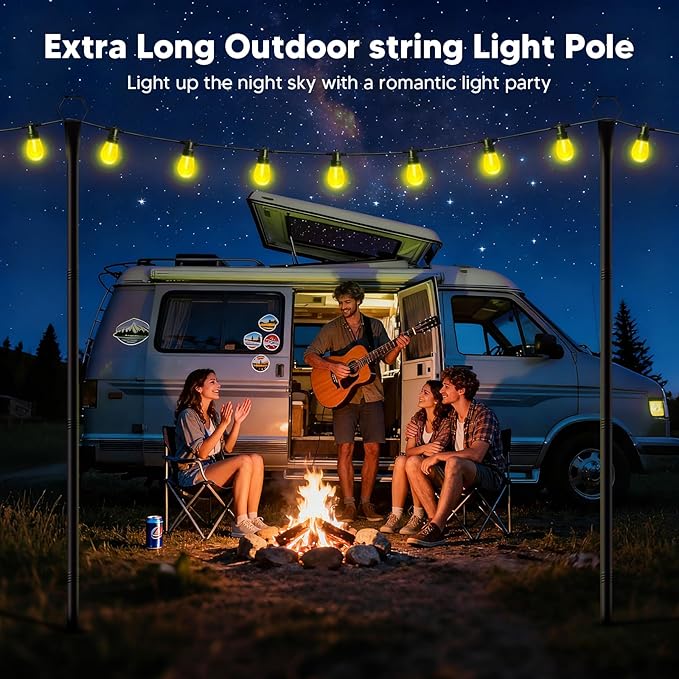 6 Pack String Light Poles for Outside 10Ft Light Poles for Outdoor String Lights Adjustable Outdoor String Light Poles with ForkMetal Fence Post for PatioBackyardDeck