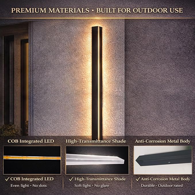 39 Inch Modern Outdoor Wall Lights 2700-6500K Dimmable Outdoor Wall Sconce with Remote Control IP65 Waterproof LED Long Exterior Linear Wall Light for House Garage(2 Pack)