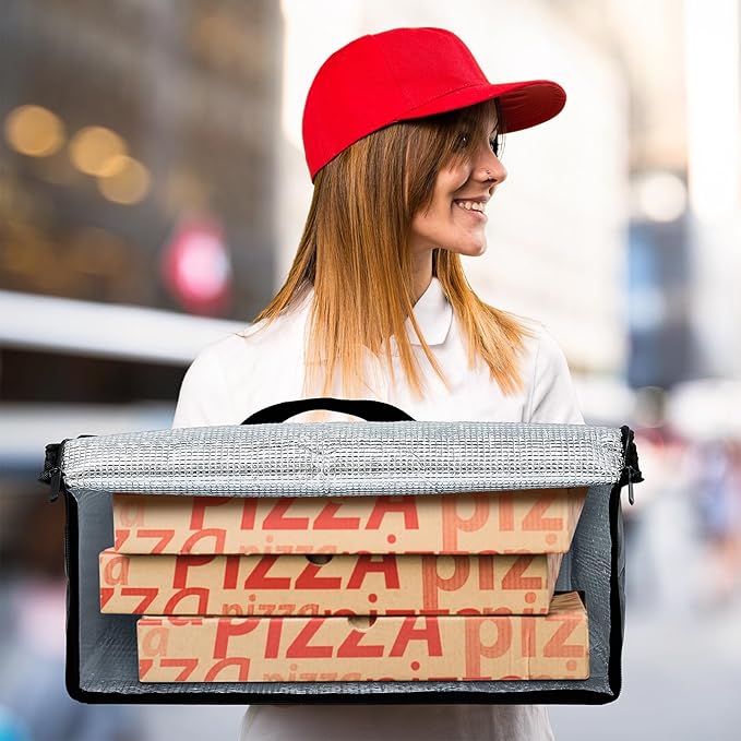 Maxcheck 6 Pcs Insulated Bags for Food Delivery XXXL Large Capacity Hot Grocery Tote Bag Reusable Warming Pizza Catering Carrier for Commercial Travel Lunch Shopping Gifts (Red)