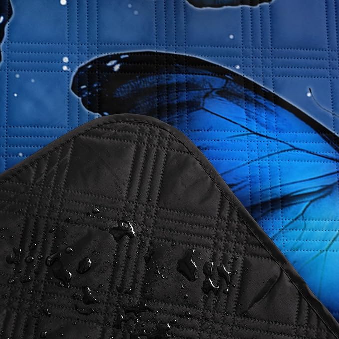 Outdoor Picnic Blanket Portable Ultrasonic Waterproof Picnic Cartoon Butterfly Blue Printed Camping Beach Mat for Sand and Wet Grass Hiking (Cartoon Butterfly S