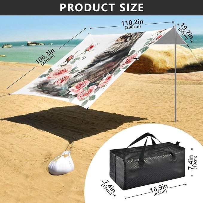 Camping Sun Shelters Cat Pink Rose Beach Canopy 126 * 110.2in