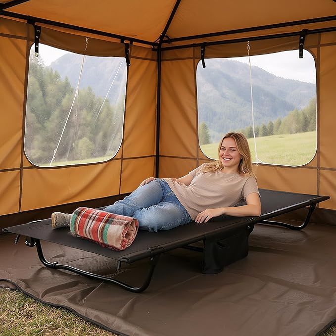 GYMAX Ultralight Camping Cot for Adults Portable Folding Camping Bed w/Side Pocket Carry Bag Compact Sleeping Cot for Outdoor Backpacking Travel Hiking Home Beach Supports 330 LBS (2)