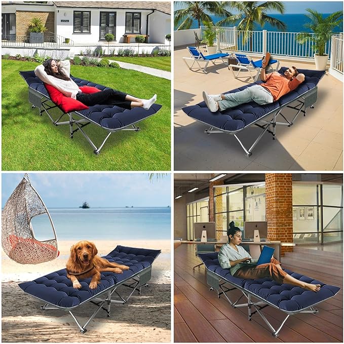 BIG RED Camping Cot Folding Camping Cots for Adults Sleeping 1200D Double Layer Oxford Portable Folding Outdoor Cots for Camping W/Soft Pad Carry Bag for Home Office Nap Beach Travel