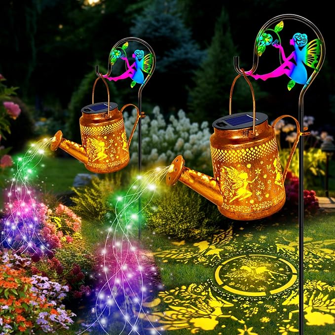 Solar Watering Can Lights Fairy Hanging Lanterns Outdoor Gardening Gifts for Mom Women Grandma Birthday Waterproof Solar Lights Garden Decor for Outside Yard Art Patio Porch Lawn Backyard 2 Pack