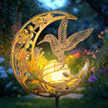 Solar Hummingbird Lights Outdoor Decor - Moon &amp Bird SolaGardenLights Waterproof Auto On/Off Pathway Lighting for Yard/Lawn/Patio Handcrafted Metal Solar-Stake-Lights for Outside Decorations