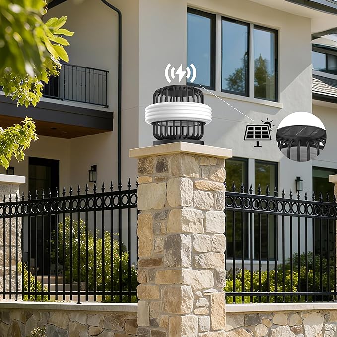 Solar Post Lights with Remote Control Modern Pillar Light Dusk to Dawn IP54 Waterproof Solar Post Cap Lights with 3200K LED Outdoor Light Fixture for Garden Deck Patio Outside Lighting (Stripe )