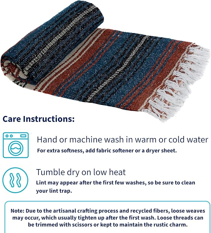 La Montana Mexican Blankets and Throws 4 Pack 74x50 - Made in Mexico Lightweight Yoga Blanket for Schools Studios Outdoors Camping Picnic Decor - Machine Washable Terracotta/Teal/Tan