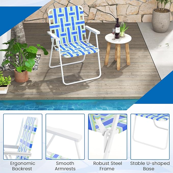 S AFSTAR Beach Chair Set of 6 Portable Folding Lawn Chairs Webbing with Webbed Seat &amp Back Lightweight Foldable Heavy Duty Camping Chairs 330 lbs for Outside/Outdoor Patio Pool Garden Yard