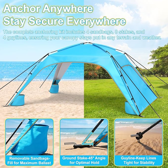 Beach Tent Sun Shelter for 6-8 Person Beach Sun Shelter with UPF50+ UV Protection Lightweight and Easy Setup Beach Canopy Portable Shade Tent for Beach Camping Fishing