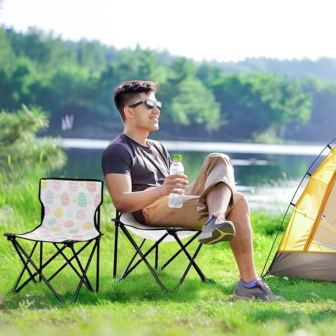 Easter Eggs Pastel Color Silhouette Folding Camp Chairs Ultra Lightweight Beach Chairs for Adults Includes Carry Bag