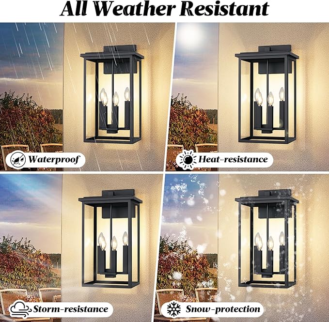 Extra Large Outdoor Wall Light FixtureBlack Outdoor Wall SconceExterior Garage Lights Modern Exterior Lights for HouseWaterproof Front Porch Lanterns with Toughened Glass E12 1 Pack