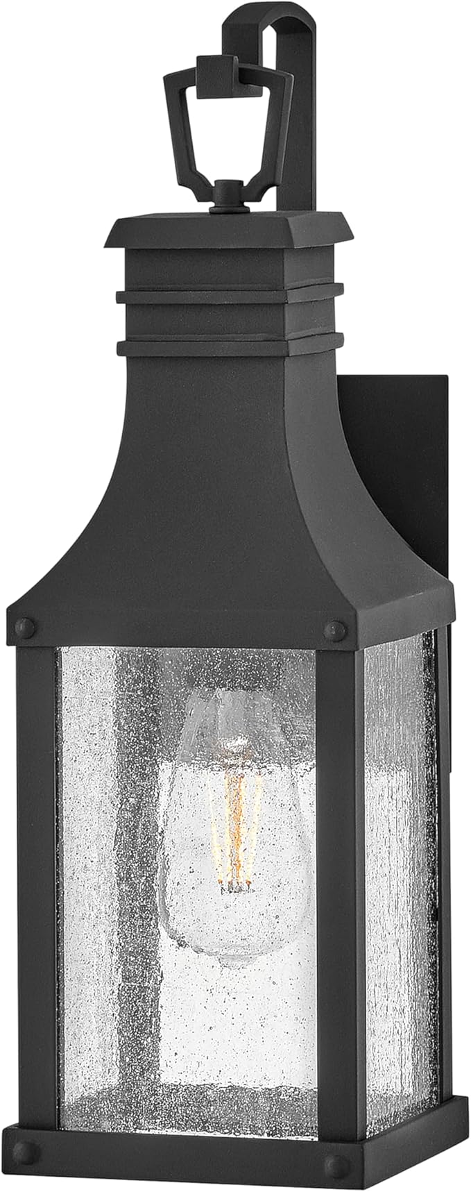 Hinkley Beacon Hill Single Light Wall Mount Outdoor Lantern – Aluminum Clear Seedy Glass Panes Old World Charm – Museum Black Finish